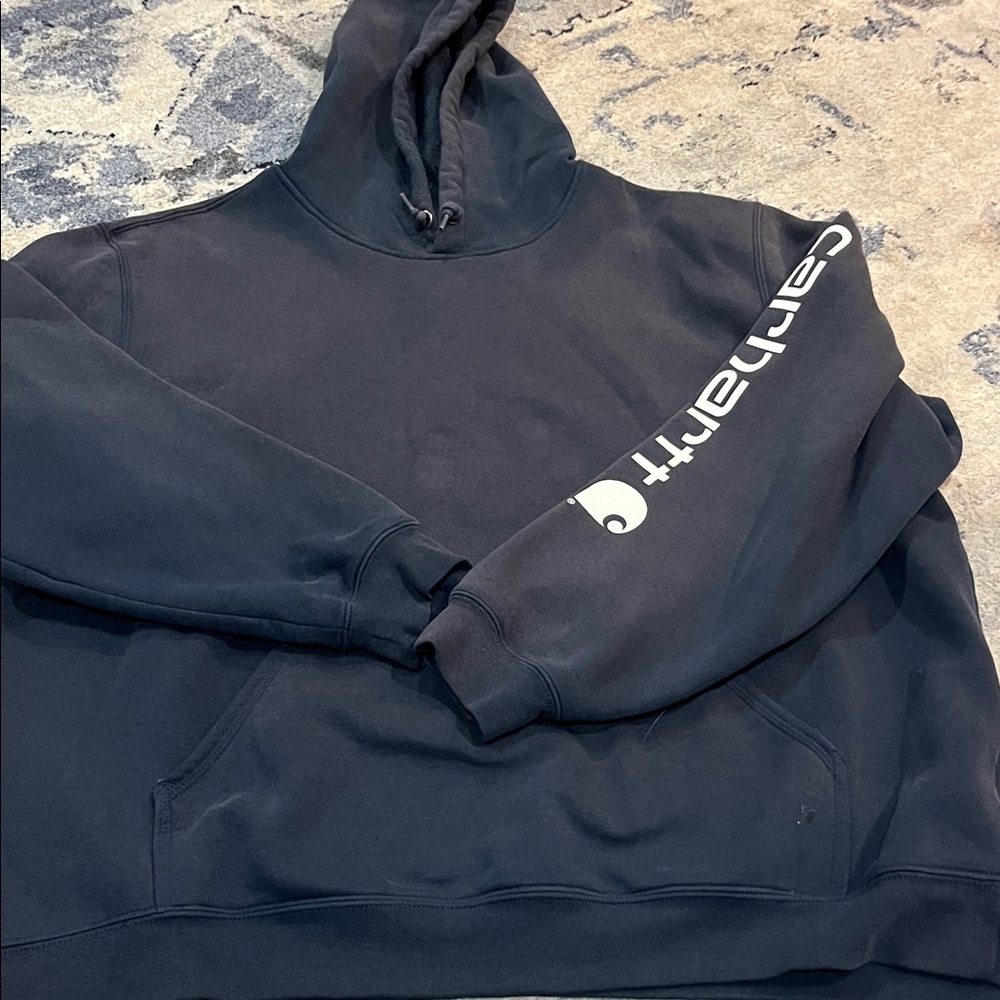Carhartt Men's Navy Hoodie with Logo Sleeve